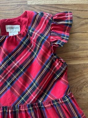 J.Crew Crewcuts Red Plaid Ruffle Sleeve Dress Size 3